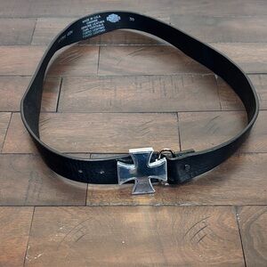 Harley Davidson H-D Leather Belt Black 38 Billet Aluminum Maltese Cross Buckle